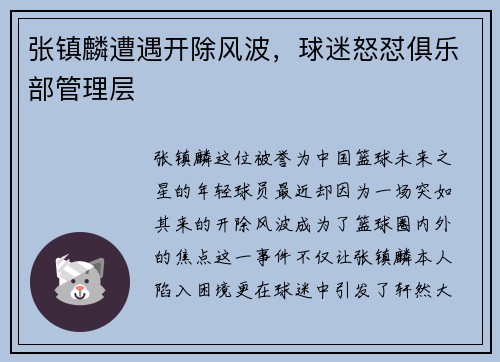 张镇麟遭遇开除风波，球迷怒怼俱乐部管理层
